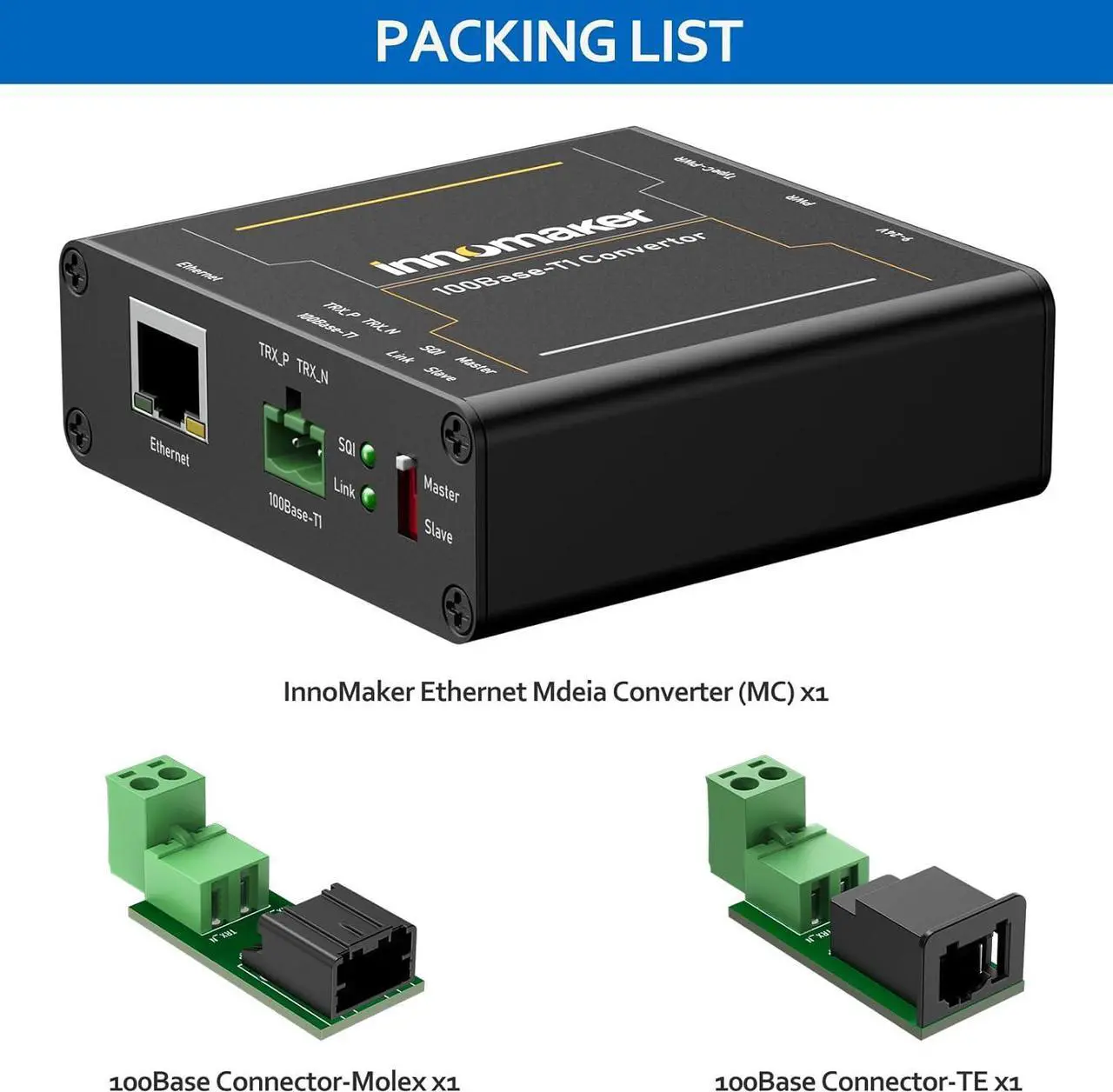 Alt view image 7 of 7 - Ethernet Media Converter Device 2-Wire Ethernet 100BASE-T1 to Fast Automotive IEEE Compliant with 100Mbit/s Fullduplex Transmit