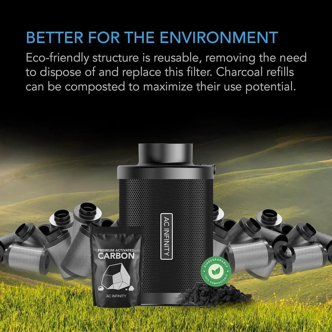 Alt view image 6 of 7 - Refillable Carbon Filter Kit 4 with Additional Refill, Odor Removal Air Scrubber For 4" Inline Fan and Ducting, Reusable Charcoal Filter for Grow Tent Grow Room Hydroponics