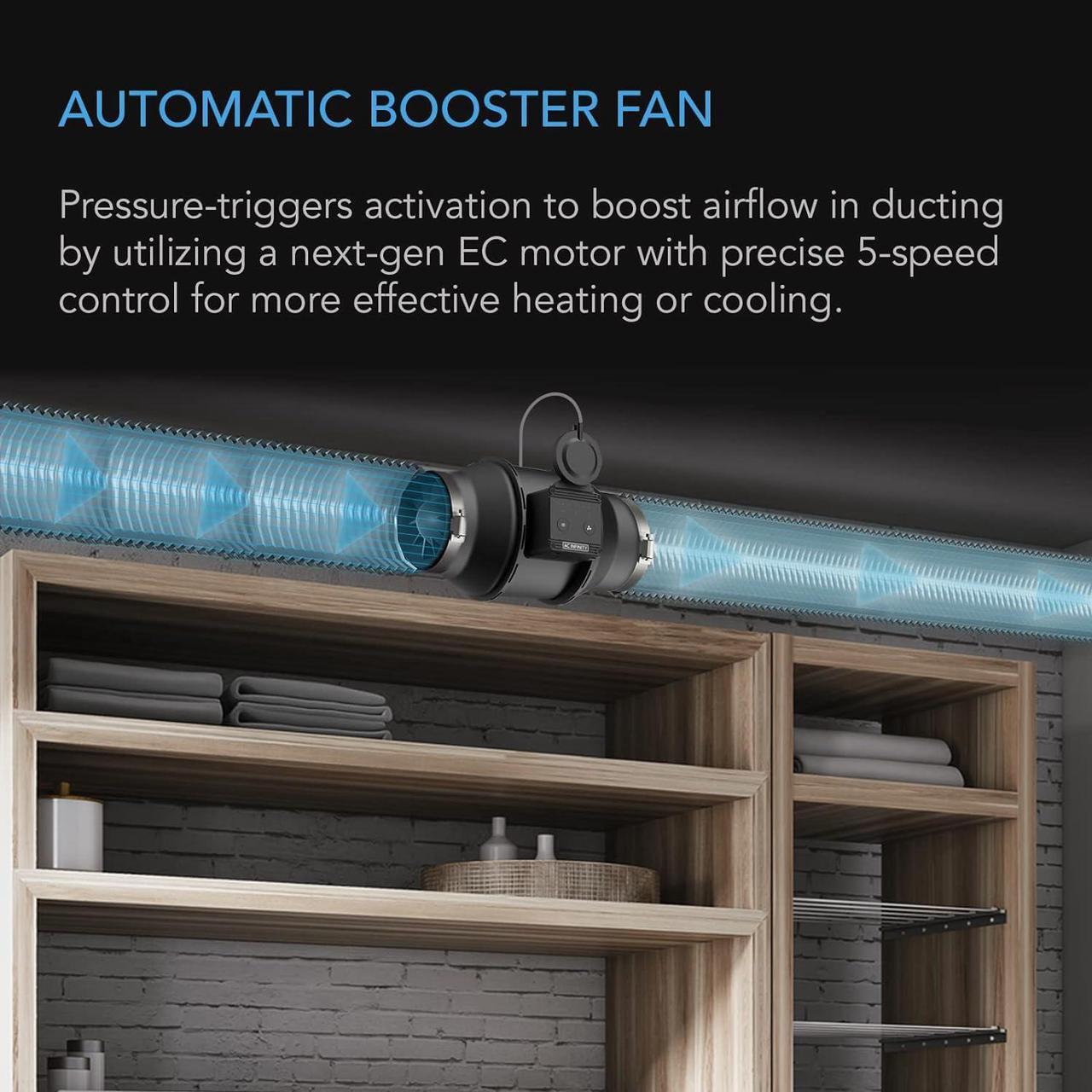 Alt view image 2 of 7 - Automatic Duct Fan 4", Inline Fan with Differential Fan Pressure Switch, Air Vent Booster Fan for Industrial HVAC Ducting Ventilation Exhaust Systems