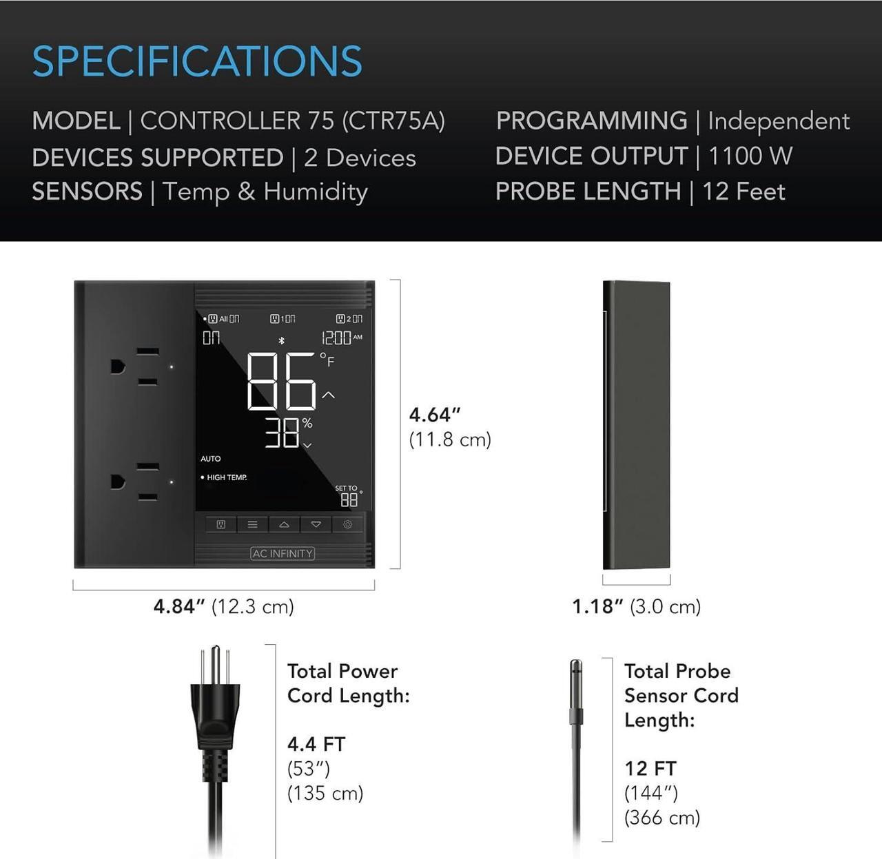 Alt view image 6 of 7 - Controller 75, Smart Outlet Controller, with Temperature, Humidity, Timer, Cycle, Schedule Controls, Desktop Digital Thermostat for Heat Mat, Seedling Germination, and Propagation