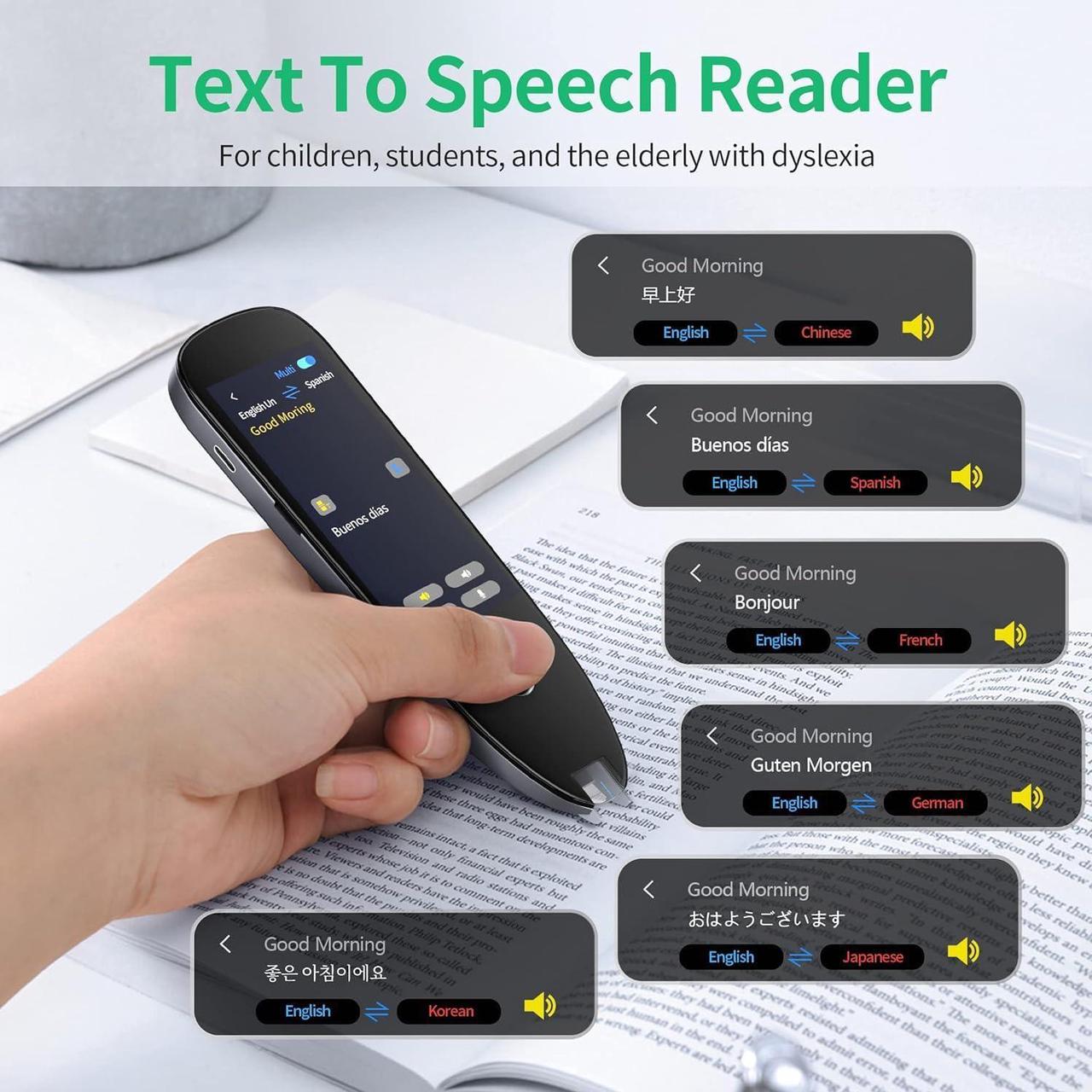 Alt view image 2 of 7 - Pen Scanner, Text to Speech Device for Dyslexia, OCR Digital Highlighter Reader Pen, Exam Reading Pen, Bluetooth Langage Translator, No Monthly Fee