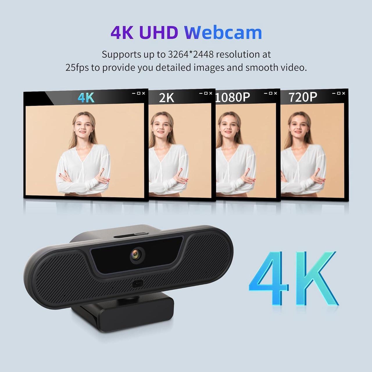 Alt view image 2 of 7 - 4K Webcam, UHD PTZ PC Camera with Speaker and 4 Microphones, Supporting Remote Control, Digital Zoom, Autofocus, Privacy Cover and Tripod, for Video Calls and Conferences and Live Streaming