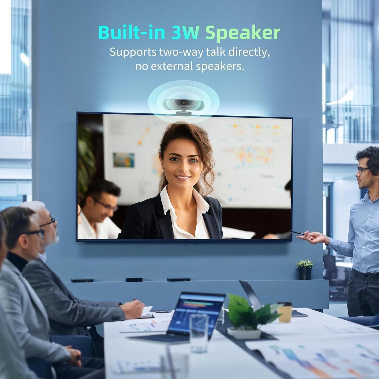Alt view image 3 of 7 - 4K Webcam, UHD PTZ PC Camera with Speaker and 4 Microphones, Supporting Remote Control, Digital Zoom, Autofocus, Privacy Cover and Tripod, for Video Calls and Conferences and Live Streaming