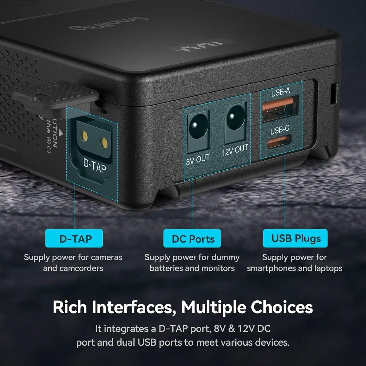 Alt view image 2 of 7 - V Mount Battery VB50, 50Wh / 3400mAh mini V-Mount Battery with PD 45W USB-C Fast Charging, with D-TAP, USB-A, Dual DC Ports, OLED Screen, for DSLR Cameras, Camcorders, Monitors, Phones - 3579