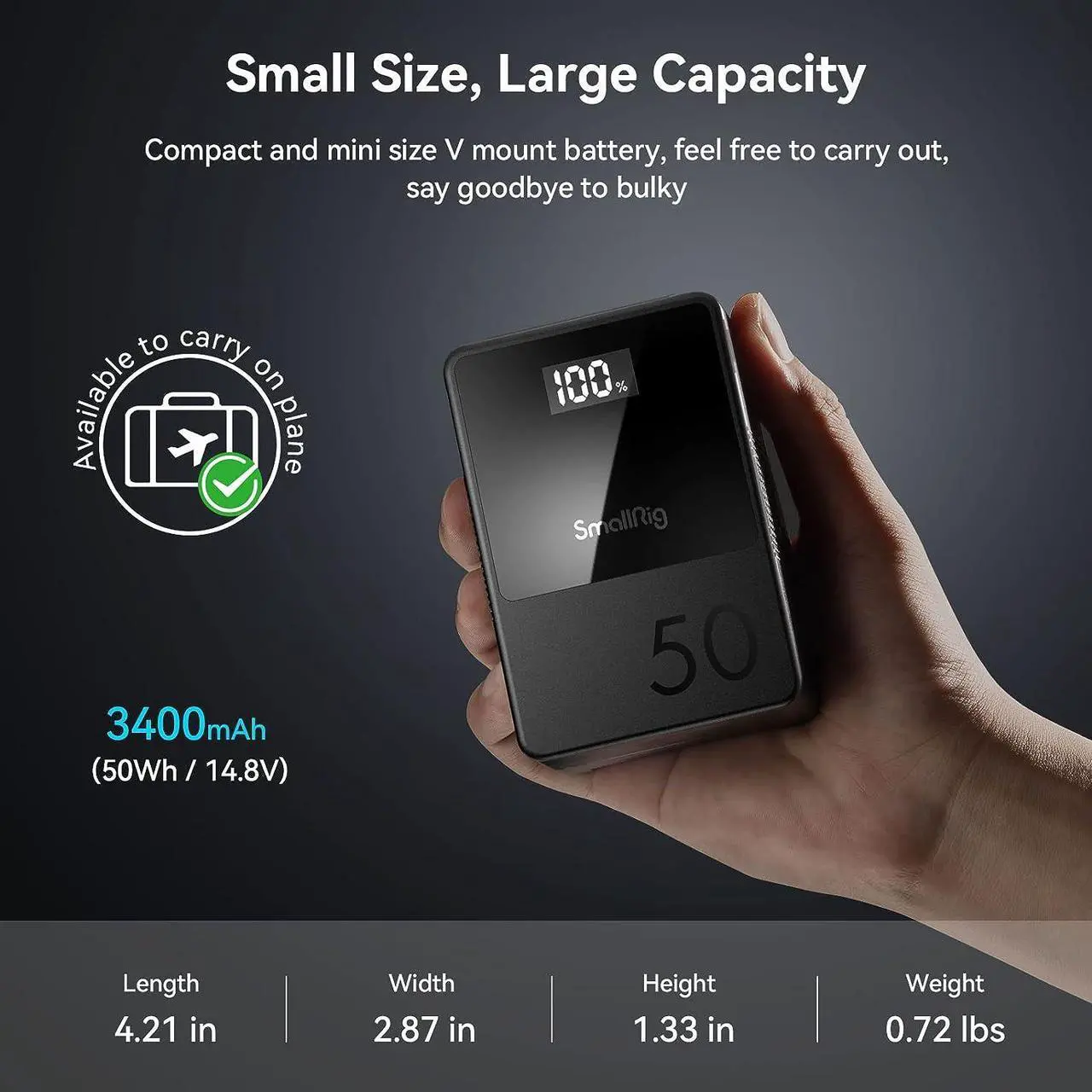 Alt view image 5 of 7 - V Mount Battery VB50, 50Wh / 3400mAh mini V-Mount Battery with PD 45W USB-C Fast Charging, with D-TAP, USB-A, Dual DC Ports, OLED Screen, for DSLR Cameras, Camcorders, Monitors, Phones - 3579