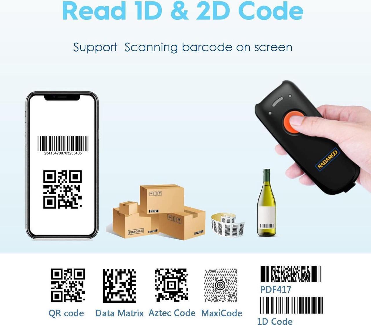 Alt view image 2 of 6 - NADAMOO 2D Wireless Barcode Scanner Compatible with Bluetooth, Portable USB 1D 2D QR Code Scanner, Bar Code Image Reader for Tablet iPhone iPad Android iOS PC POS, with Charging Dock - Blue