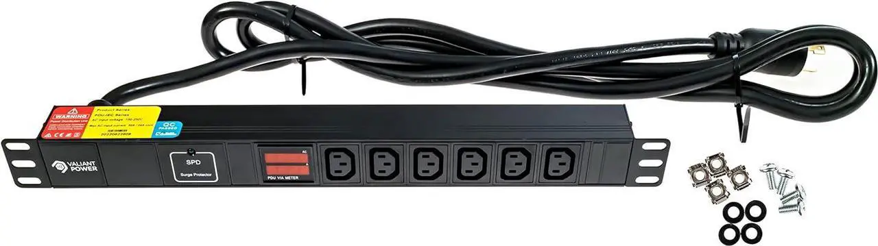 Alt view image 2 of 7 - Power Rack Mount Power Strip - 240V 30A Single Phase PDU with Built-in Surge Protector, Volt & Amp Meter for Data Center - 19 Metal Housing, Ears & Fittings Included, 10 Cable, 6 Outlets