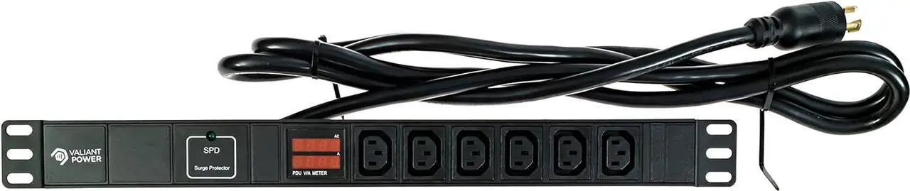 Alt view image 3 of 7 - Power Rack Mount Power Strip - 240V 30A Single Phase PDU with Built-in Surge Protector, Volt & Amp Meter for Data Center - 19 Metal Housing, Ears & Fittings Included, 10 Cable, 6 Outlets