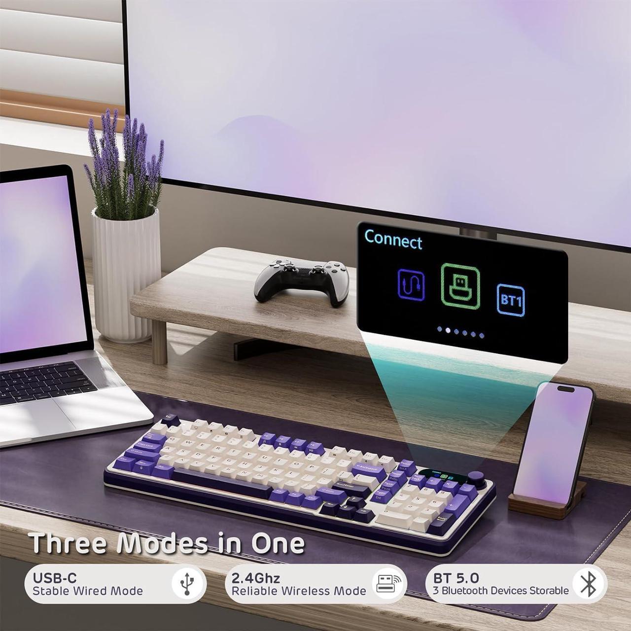 Alt view image 2 of 7 - RK ROYAL KLUDGE S98 Mechanical Keyboard w/Smart Display & Knob, Top Mount 96% Wireless Mechanical Keyboard BT/2.4G/USB-C, Hot Swappable, Software Support, Massive Battery, 98 Keys