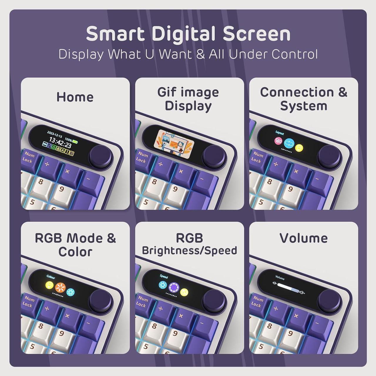 Alt view image 3 of 7 - RK ROYAL KLUDGE S98 Mechanical Keyboard w/Smart Display & Knob, Top Mount 96% Wireless Mechanical Keyboard BT/2.4G/USB-C, Hot Swappable, Software Support, Massive Battery, 98 Keys