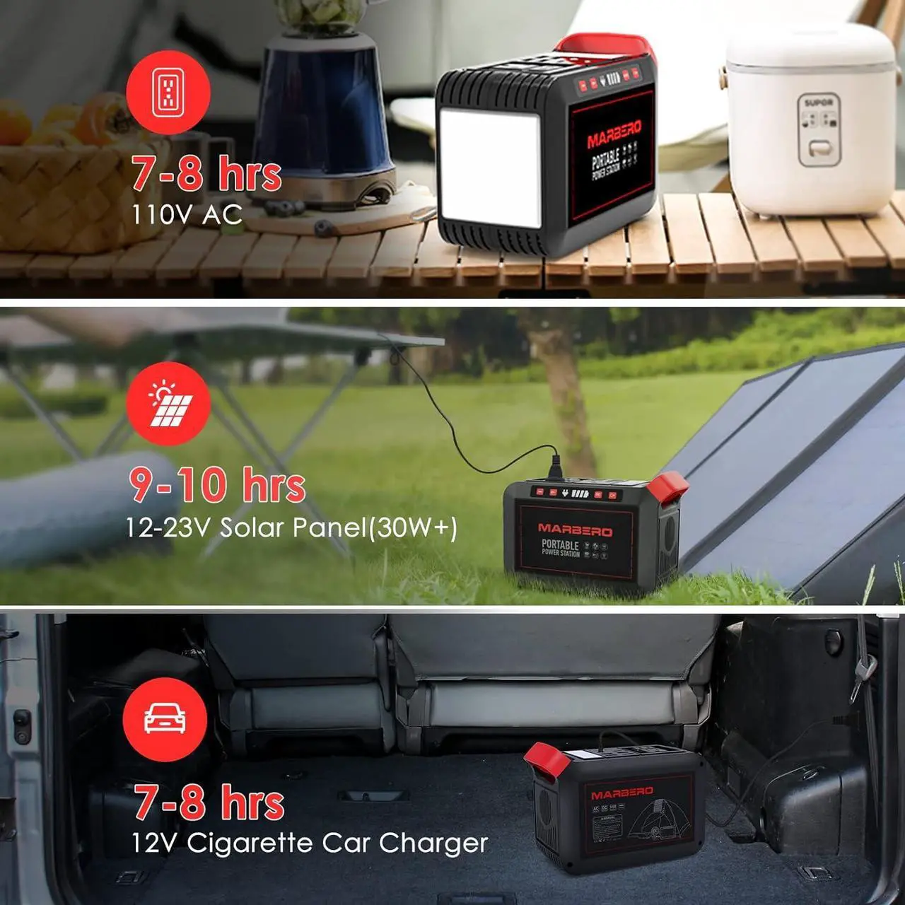 Alt view image 5 of 7 - Portable Power Station 300W MARBERO 237Wh Camping Solar Generator Backup Lithium Battery with Pure Sine Wave 110V AC Outlet, USB C, USB A, DC for Outdoors Camping CPAP Home Blackout Emergency