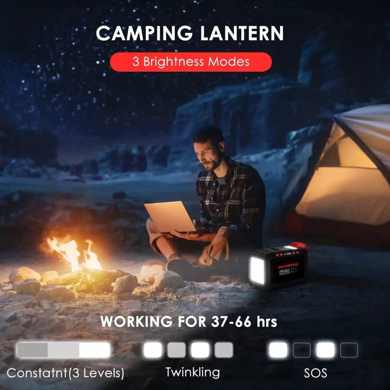 Alt view image 6 of 7 - Portable Power Station 300W MARBERO 237Wh Camping Solar Generator Backup Lithium Battery with Pure Sine Wave 110V AC Outlet, USB C, USB A, DC for Outdoors Camping CPAP Home Blackout Emergency