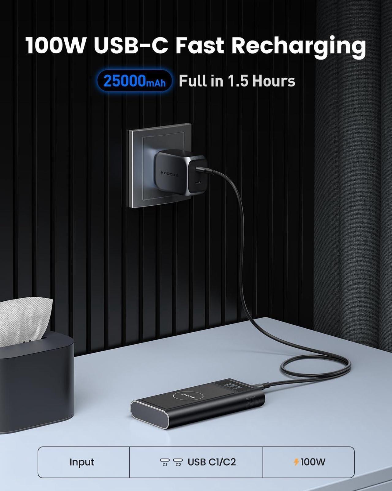 Alt view image 3 of 7 - PD 240W Power Bank-25000mAh Portable Charger with High-Speed Charging -Smart Digital Display 4 Ports USB C/USB A/Wireless Battery Pack for iPhone,Pad,Mac Air/pro,h P,,Lenovo,Switch.