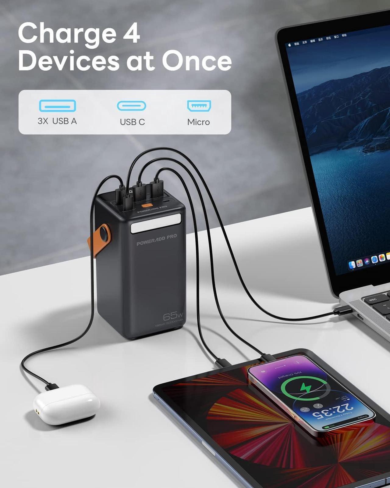 Alt view image 5 of 7 - Power Bank 50000mAh PD 65W USB C Portable Charger with LED Display Fast Charging Compatible with Laptop MacBook iPhone Samsung for Outdoors Camping Travel - Black