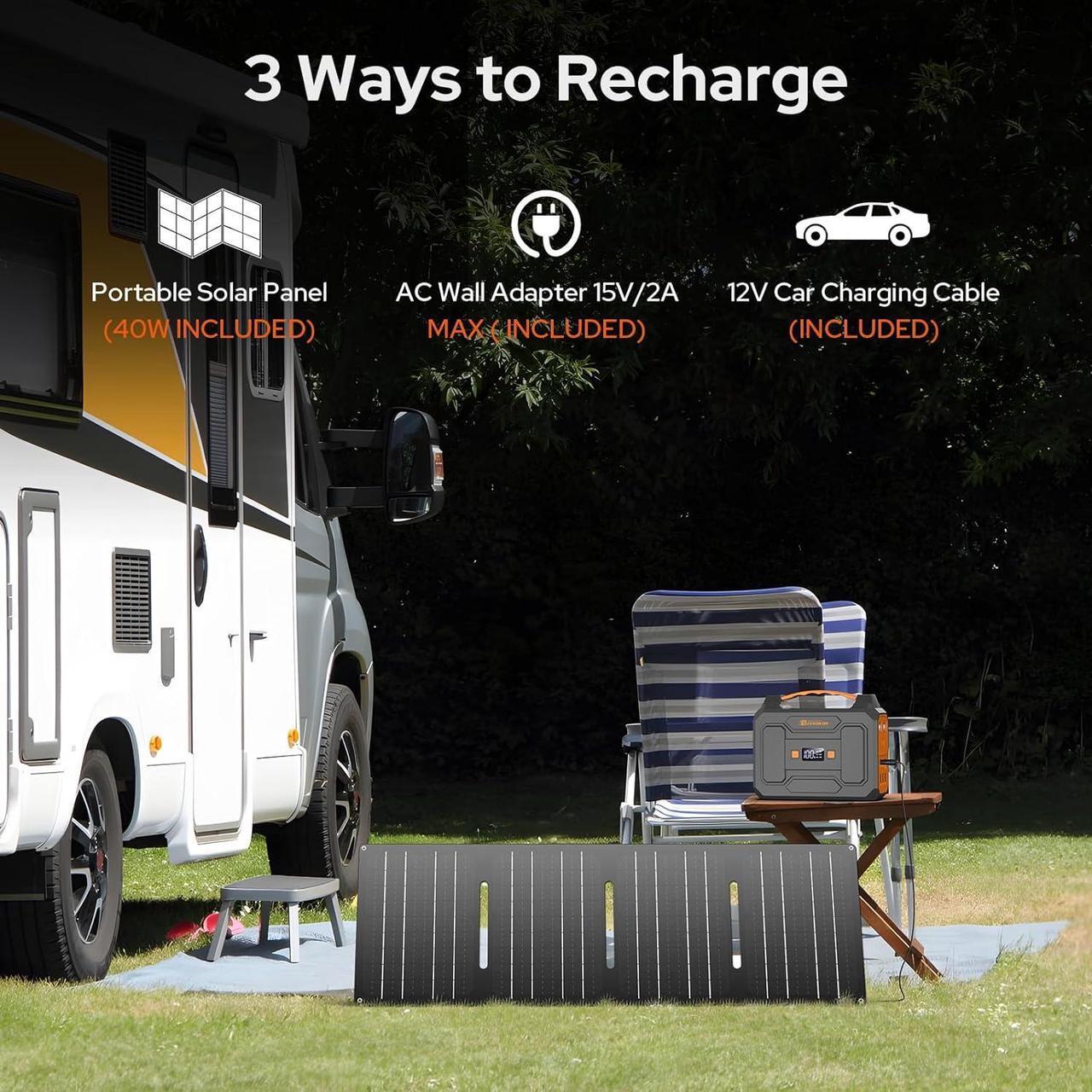 Alt view image 2 of 7 - Portable Solar Generator with Panel, 100W Portable Power Station with 40W Solar Panel, 110V AC Outlet Camping Solar Power Generator 146Wh Lithium Battery Pack for Home Use, RV, Outdoor Power Outage