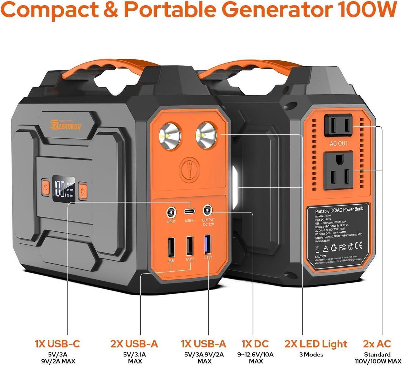 Alt view image 3 of 7 - Portable Solar Generator with Panel, 100W Portable Power Station with 40W Solar Panel, 110V AC Outlet Camping Solar Power Generator 146Wh Lithium Battery Pack for Home Use, RV, Outdoor Power Outage