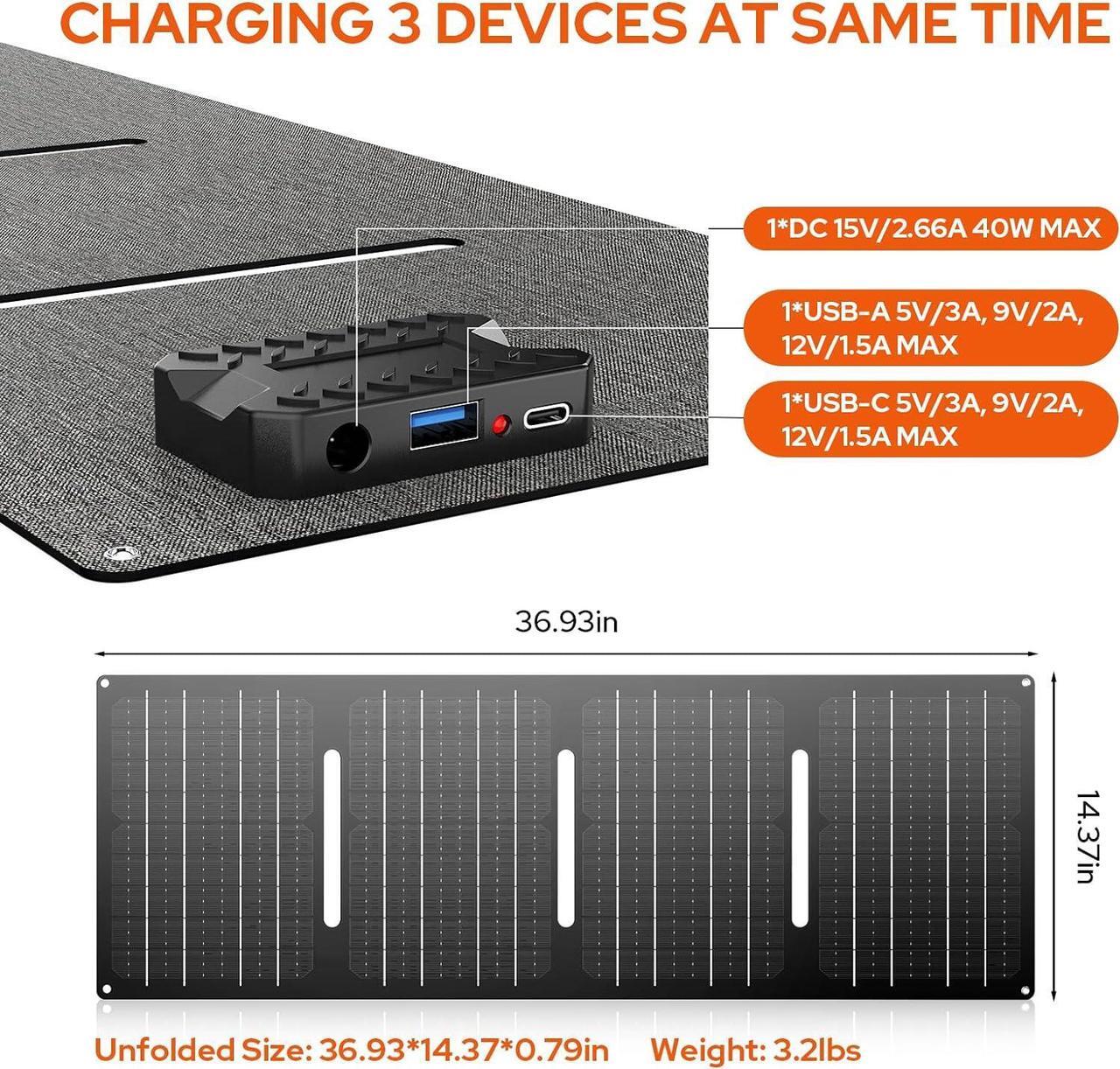 Alt view image 6 of 7 - Portable Solar Generator with Panel, 100W Portable Power Station with 40W Solar Panel, 110V AC Outlet Camping Solar Power Generator 146Wh Lithium Battery Pack for Home Use, RV, Outdoor Power Outage