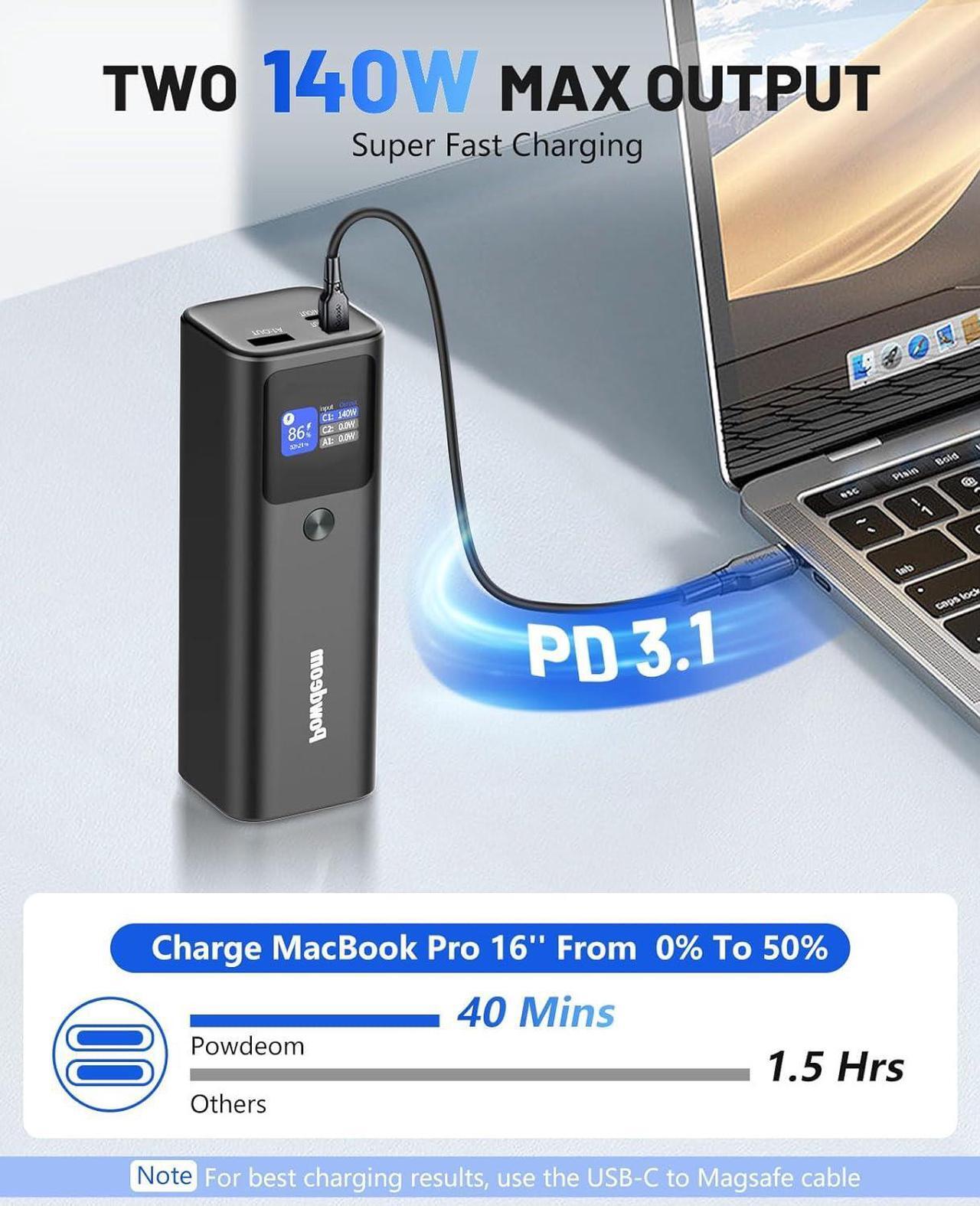 Alt view image 6 of 7 - 150W Portable Power Station&140W Power Bank Laptop Charger Battery Backup for Outdoor Camping Home Emergency, Power Supply for iPhone 15/14 Series, MacBook, iPad, Samsung, AirPods
