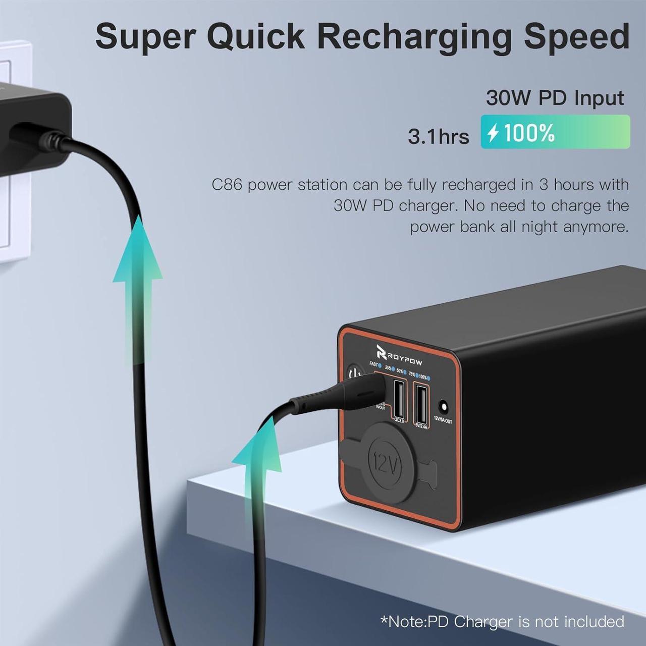 Alt view image 6 of 7 - 30W PD Portable Charger with 12V/10A Cigarette Lighter Socket, 86.58Wh USB C Laptop Power Bank, 18W QC& 12V DC External Battery Pack, Perfect for MacBook Air iPad Phone Dash Cam or Camping