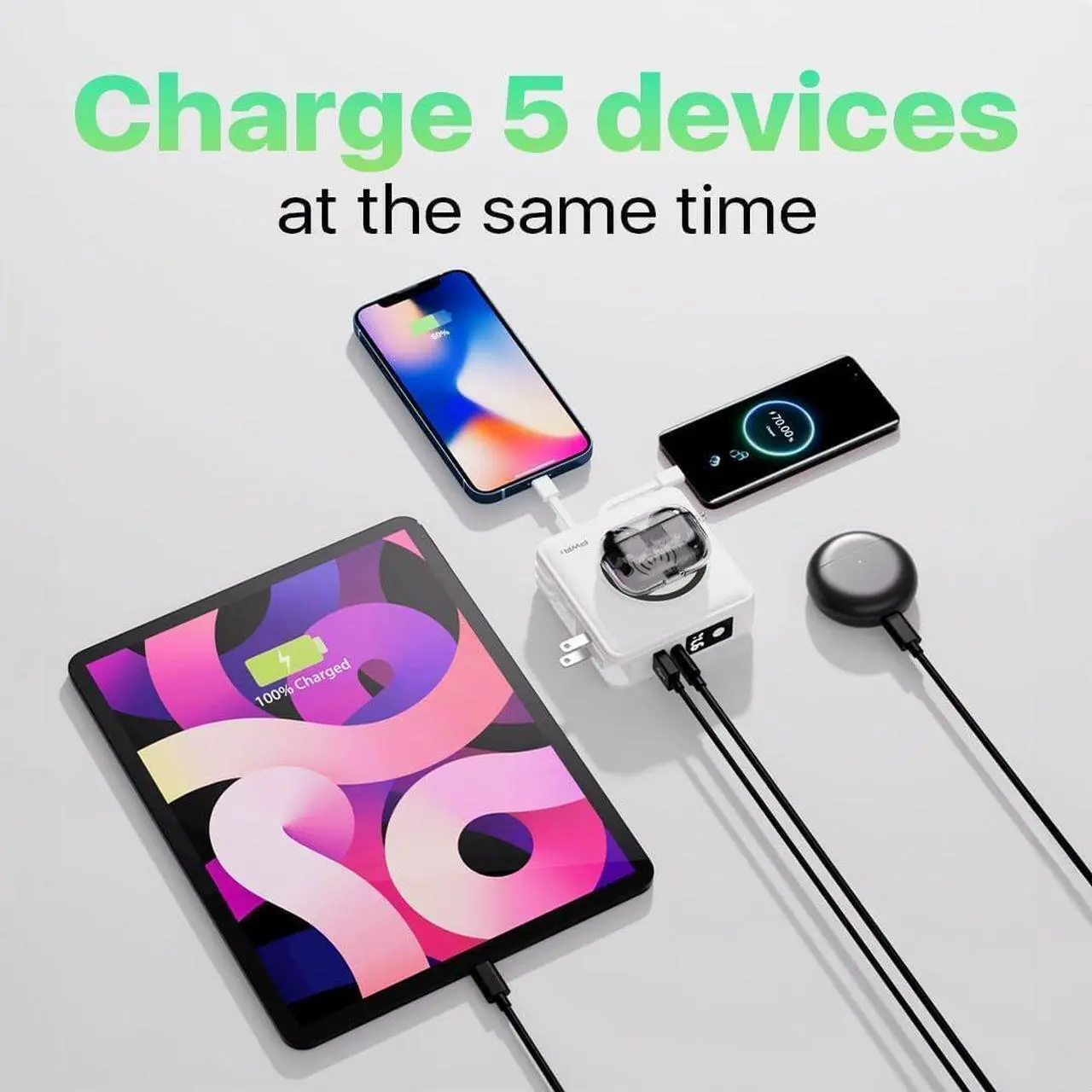 Alt view image 3 of 6 - Travel PRO 5-in-1 Power Bank  5-in-1 PD 20W USB C Power Bank  15W Fast Charging Wireless Portable Charger  Travel Power Bank with 10,000mAh Battery  Compatible with Lightning, USB-C (White)