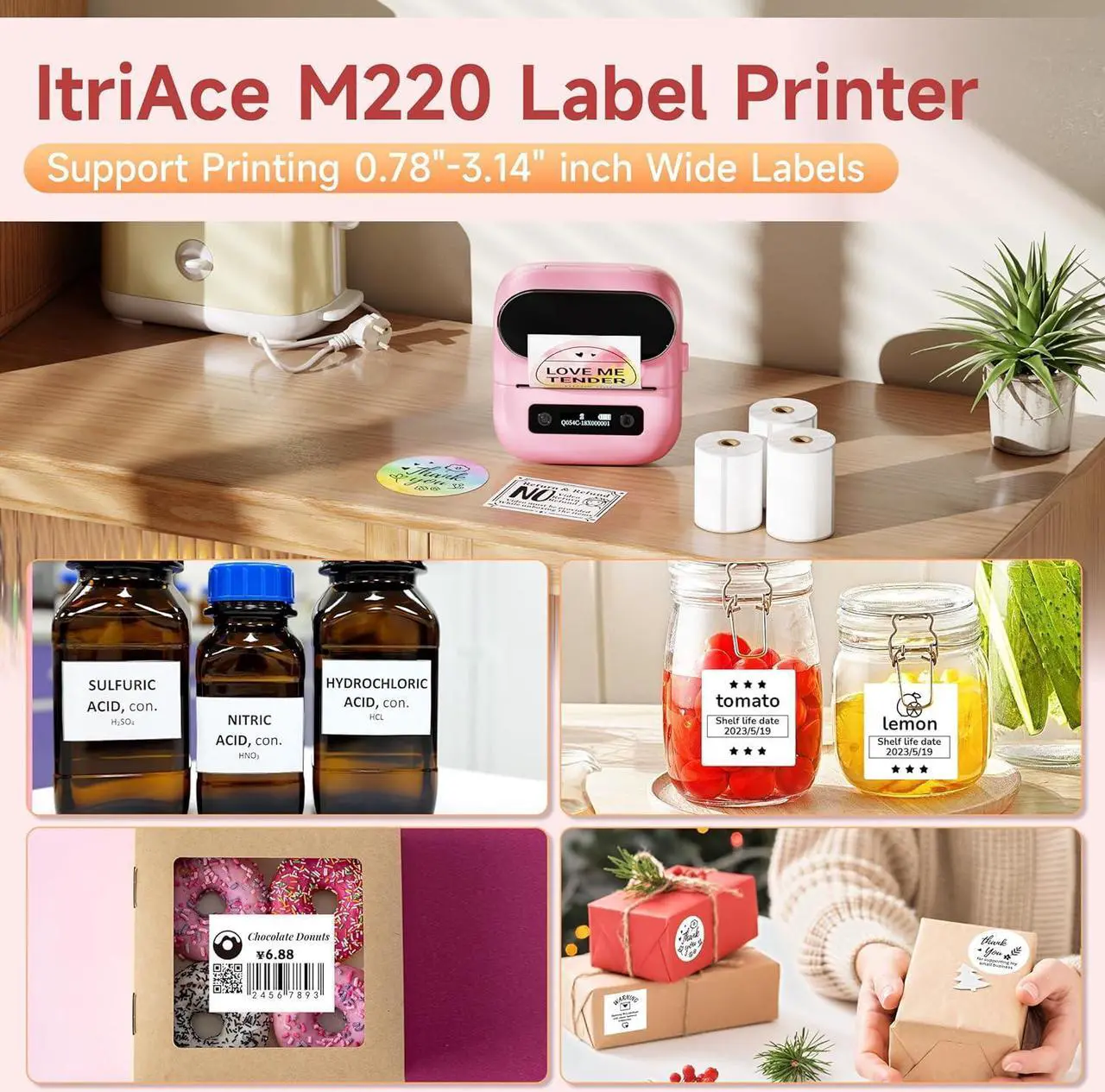Alt view image 2 of 7 - M220 3.14 Inch Label Marker Printer, Bluetooth Label Maker Machine with 1 Pack Label, Thermal Sticker Printer for Barcode, Address, Name, Small Business & Home