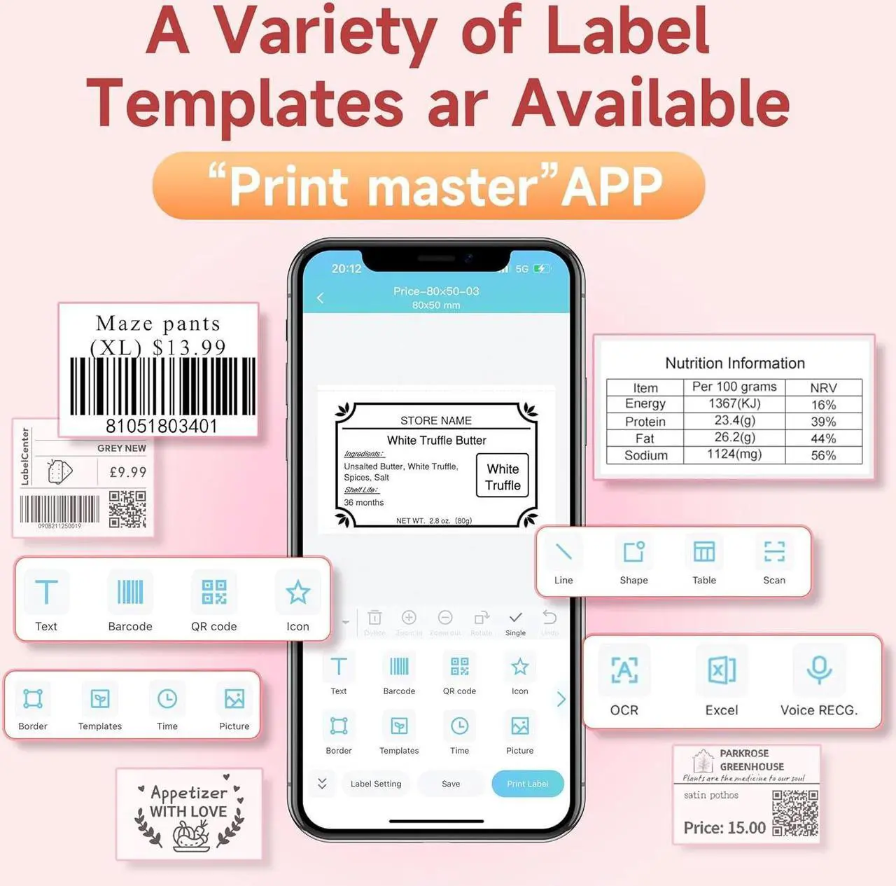 Alt view image 3 of 7 - M220 3.14 Inch Label Marker Printer, Bluetooth Label Maker Machine with 1 Pack Label, Thermal Sticker Printer for Barcode, Address, Name, Small Business & Home
