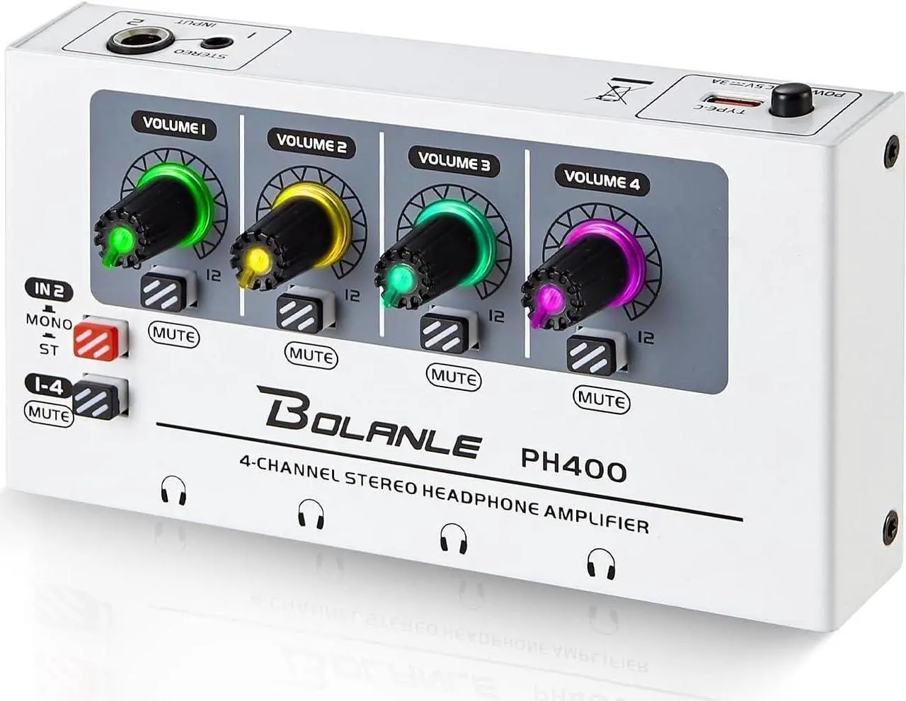 Main image of PH400 4-Channel Headphone Amplifier 3.5mm&6.35mm Jacks, Headphone Splitter with 8 Headphone Output Port, Compact Headphone Amp with Mono and Stereo Switch, 7 Color Breathing Light.