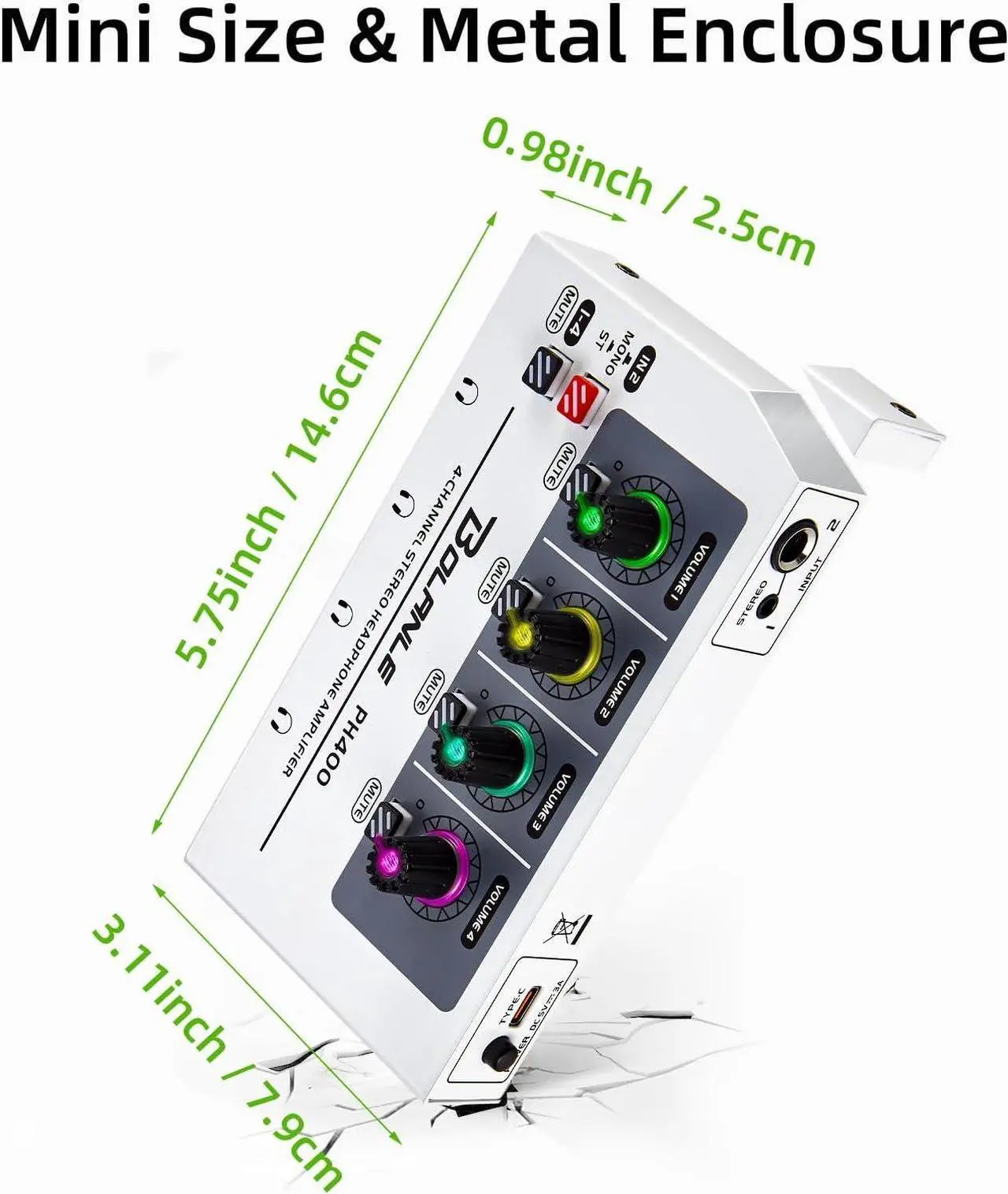 Alt view image 4 of 7 - PH400 4-Channel Headphone Amplifier 3.5mm&6.35mm Jacks, Headphone Splitter with 8 Headphone Output Port, Compact Headphone Amp with Mono and Stereo Switch, 7 Color Breathing Light.