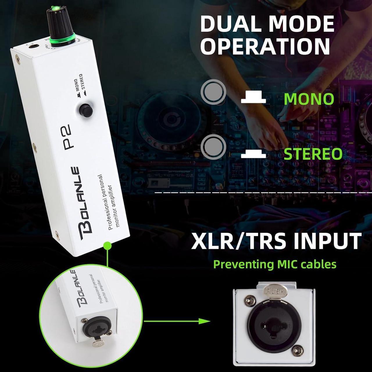 Alt view image 3 of 7 - P2 Portable in Ear Monitor Amplifier, Headphone Amp with XLR and TRS Input 3.5mm Output, Headphone Amplifier with Stereo/Mono Switch for Keyboardists, Drummers, Guitar