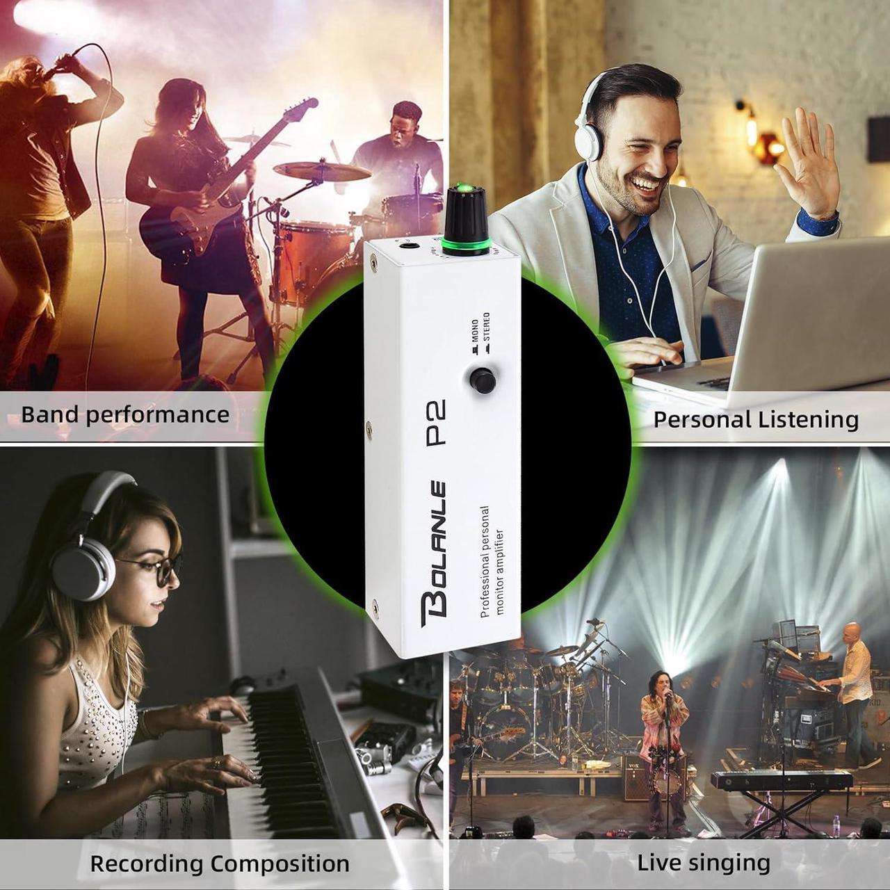 Alt view image 4 of 7 - P2 Portable in Ear Monitor Amplifier, Headphone Amp with XLR and TRS Input 3.5mm Output, Headphone Amplifier with Stereo/Mono Switch for Keyboardists, Drummers, Guitar