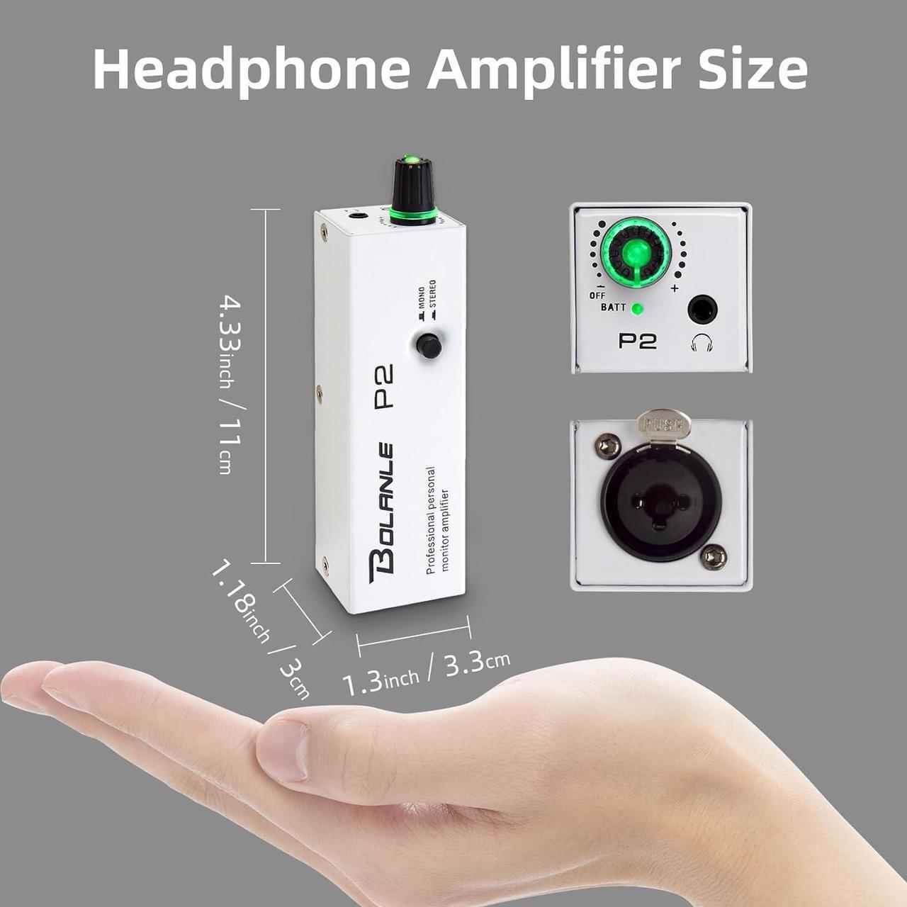 Alt view image 5 of 7 - P2 Portable in Ear Monitor Amplifier, Headphone Amp with XLR and TRS Input 3.5mm Output, Headphone Amplifier with Stereo/Mono Switch for Keyboardists, Drummers, Guitar