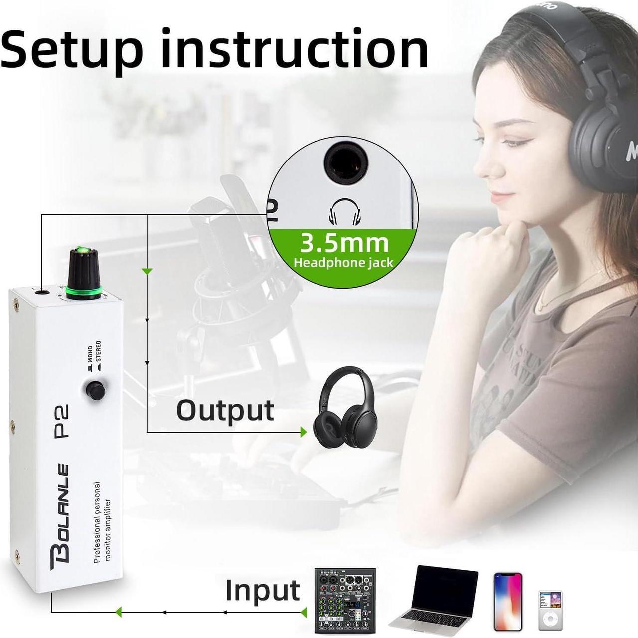 Alt view image 6 of 7 - P2 Portable in Ear Monitor Amplifier, Headphone Amp with XLR and TRS Input 3.5mm Output, Headphone Amplifier with Stereo/Mono Switch for Keyboardists, Drummers, Guitar
