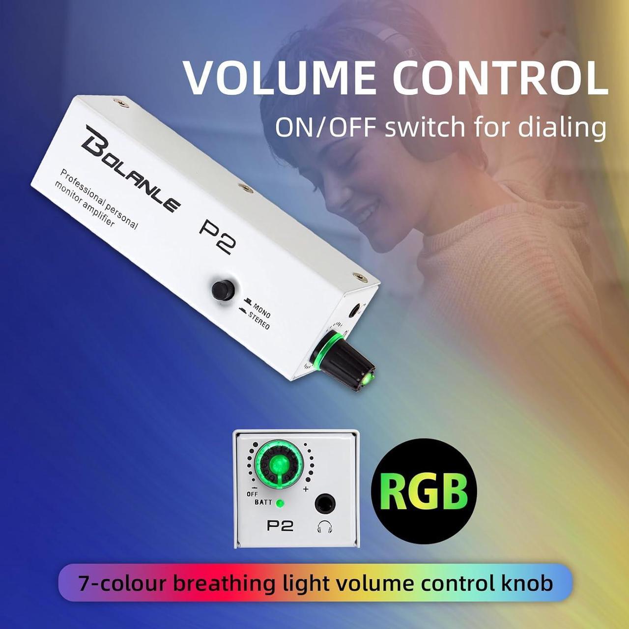 Alt view image 7 of 7 - P2 Portable in Ear Monitor Amplifier, Headphone Amp with XLR and TRS Input 3.5mm Output, Headphone Amplifier with Stereo/Mono Switch for Keyboardists, Drummers, Guitar
