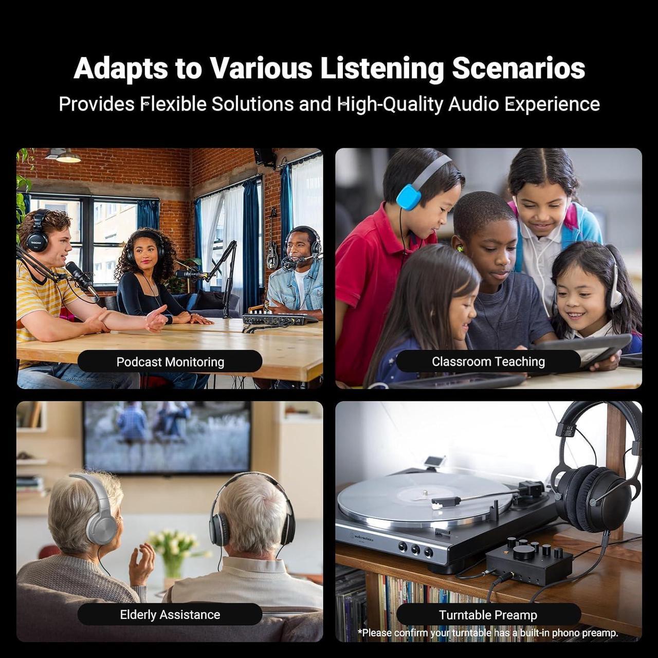 Alt view image 2 of 6 - Audio PH05 5-Channel Headphone Splitter Amplifier, Mini Headphones Amp for Music Studio Mixer, Audio Sharing, Podcast Monitor, Supports 16-300 Ohm High Impedance IEM with 12V Power Adapter