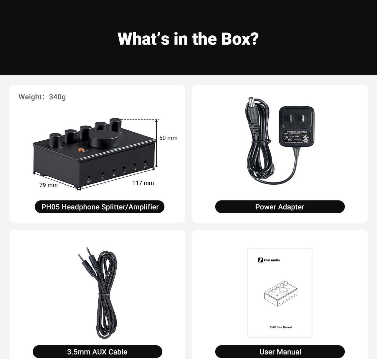 Alt view image 6 of 6 - Audio PH05 5-Channel Headphone Splitter Amplifier, Mini Headphones Amp for Music Studio Mixer, Audio Sharing, Podcast Monitor, Supports 16-300 Ohm High Impedance IEM with 12V Power Adapter