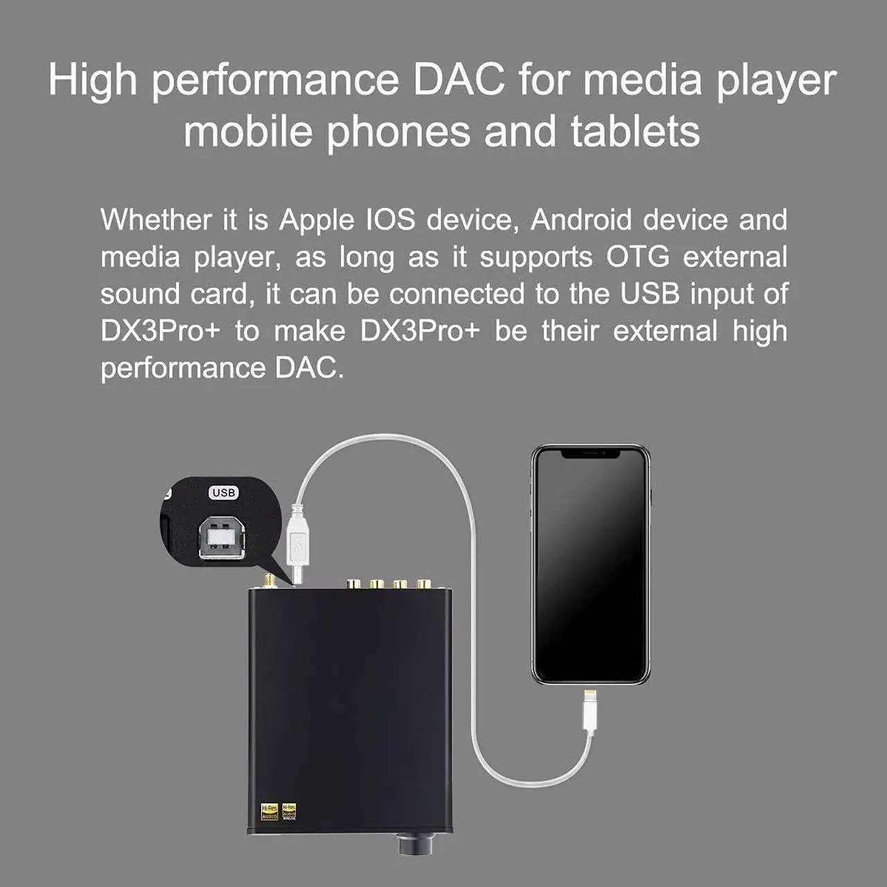 Alt view image 6 of 7 - DX3pro+ LDAC Headphone Amplifier - ES9038Q2M XU208 NFCA Bluetooth5.0 Audio Decoder USB/Opt/Coax DAC AMP Pre Amplifier with Remote Control (Sliver)