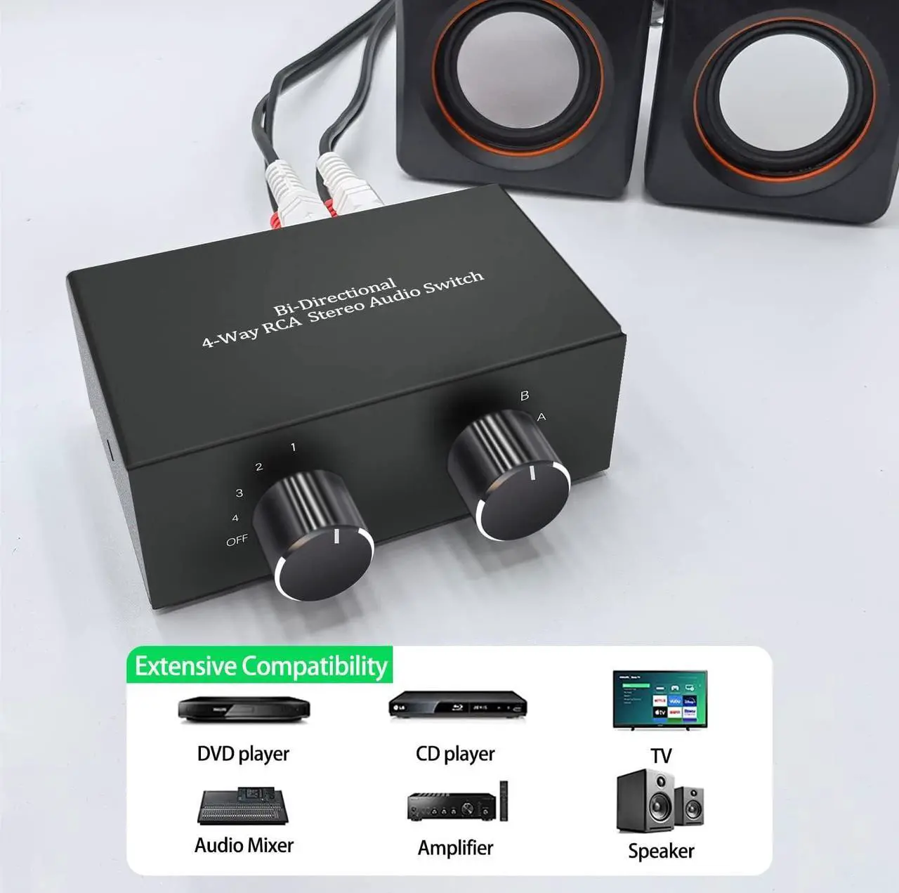 Alt view image 3 of 7 - 6-Channel RCA Audio Switcher 6 Input-1Output Audio Selector Passive Stereo Selector Box Compatible Home Theater, HDTV, Amplifiers, Hi-Fi Systems, Speakers etc.