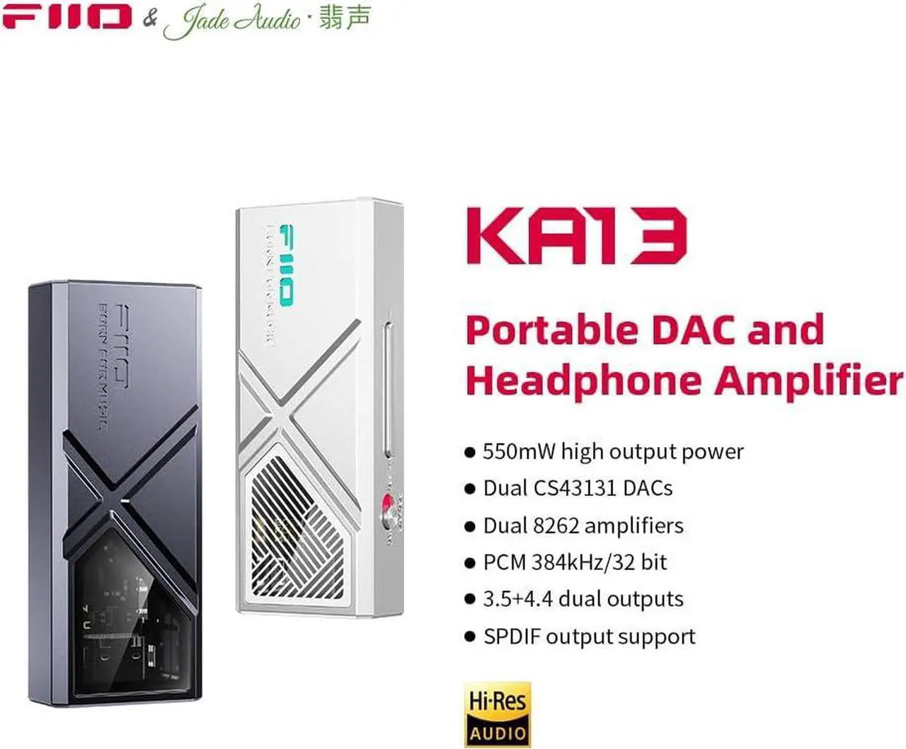Alt view image 2 of 5 - KA13 Portable DAC Dongle, USB-C Adapter, 3.5mm and 4.4mm Outputs Compatible with Android/iOS System/PC/Music Players, PCM 384kHz/32bit | DSD256 550mW high Power (Black)
