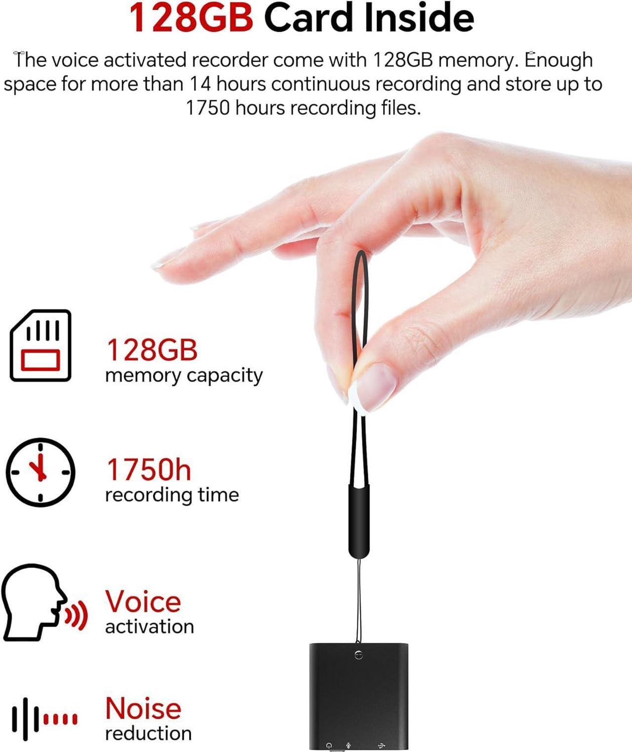 Alt view image 3 of 6 - 128GB Digital Voice Recorder, 1750 Hours Rechargeable Audio Voice Activated Recorder  Perfect for Recording Lectures, Meetings, Conversation and Interviews