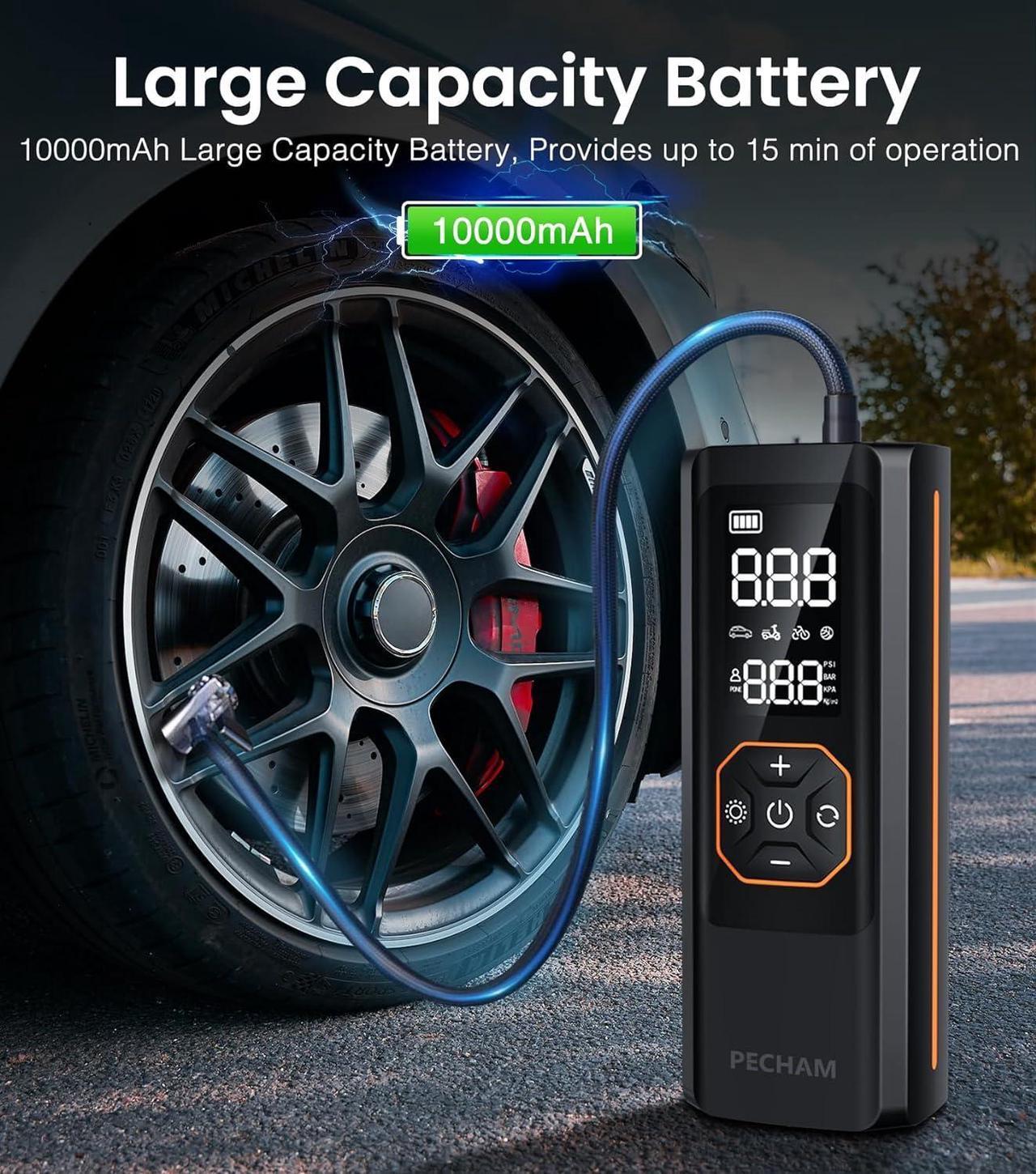 Alt view image 3 of 7 - Tire Inflator Portable Air Compressor,USB 5V 8000mAh Battery 150 PSI Cordless Tire Pump Electric Air Pump for Car Tires,Fits Car/Truck/Motorcycle/Balls/Bicycles