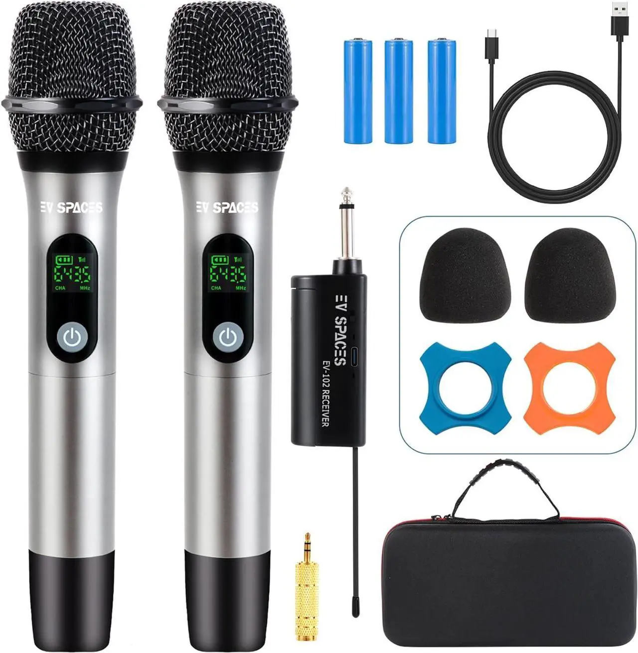 Main image of Rechargeable Wireless Microphone PA System - Professional Dual UHF Metal Handheld Mics for Karaoke, Weddings, Parties, Speeches - Long Range (200ft), Cordless Dynamic Mic Kit, Plug and Play