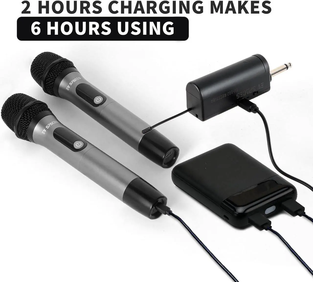 Alt view image 3 of 7 - Rechargeable Wireless Microphone PA System - Professional Dual UHF Metal Handheld Mics for Karaoke, Weddings, Parties, Speeches - Long Range (200ft), Cordless Dynamic Mic Kit, Plug and Play
