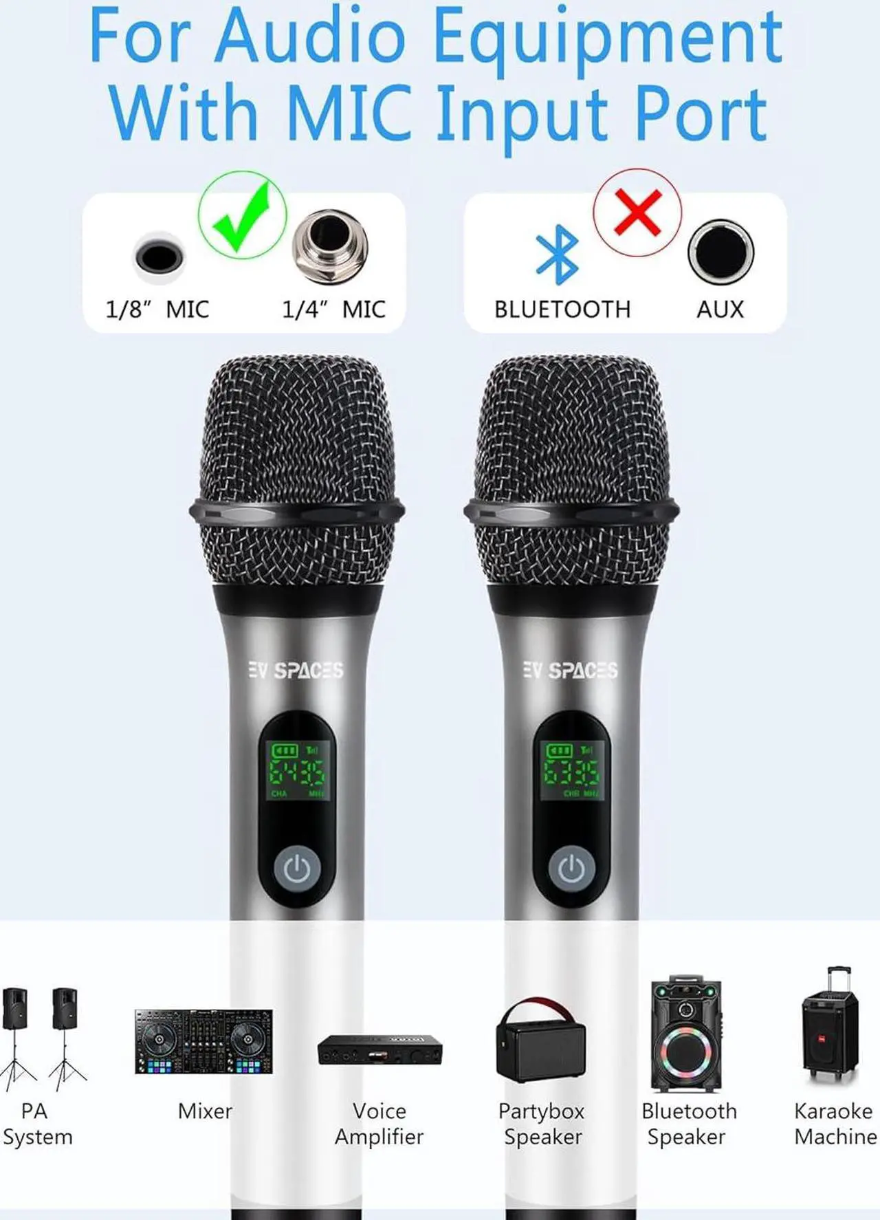 Alt view image 4 of 7 - Rechargeable Wireless Microphone PA System - Professional Dual UHF Metal Handheld Mics for Karaoke, Weddings, Parties, Speeches - Long Range (200ft), Cordless Dynamic Mic Kit, Plug and Play