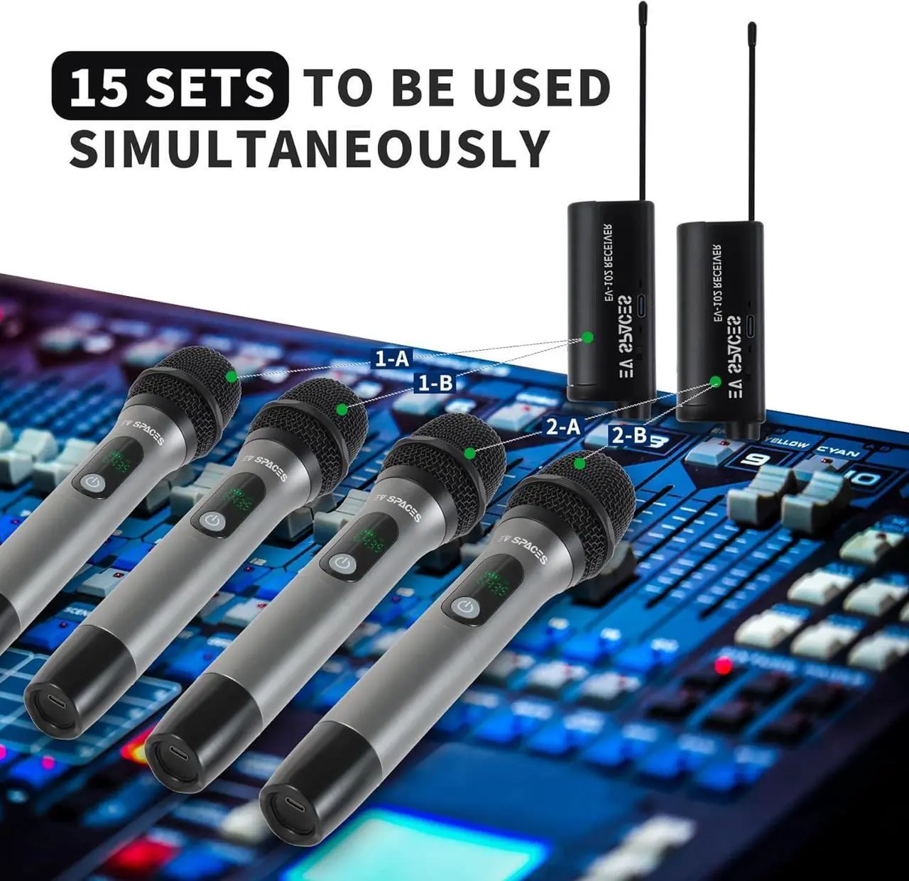 Alt view image 7 of 7 - Rechargeable Wireless Microphone PA System - Professional Dual UHF Metal Handheld Mics for Karaoke, Weddings, Parties, Speeches - Long Range (200ft), Cordless Dynamic Mic Kit, Plug and Play