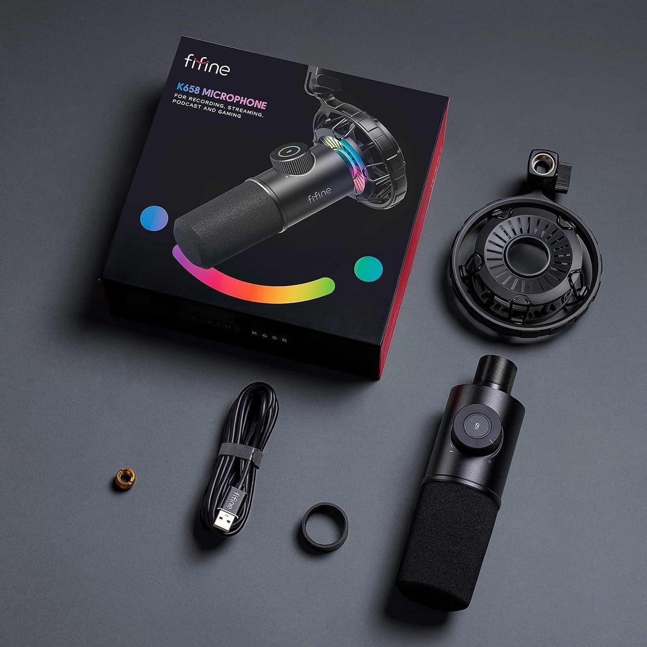 Alt view image 4 of 7 - USB Gaming Microphone, RGB Dynamic Mic for PC, with Tap-to-Mute Button, Plug & Play Cardioid Mic with Headphone Jack for Streaming, Podcast, Twitch, YouTube, Discord- K658