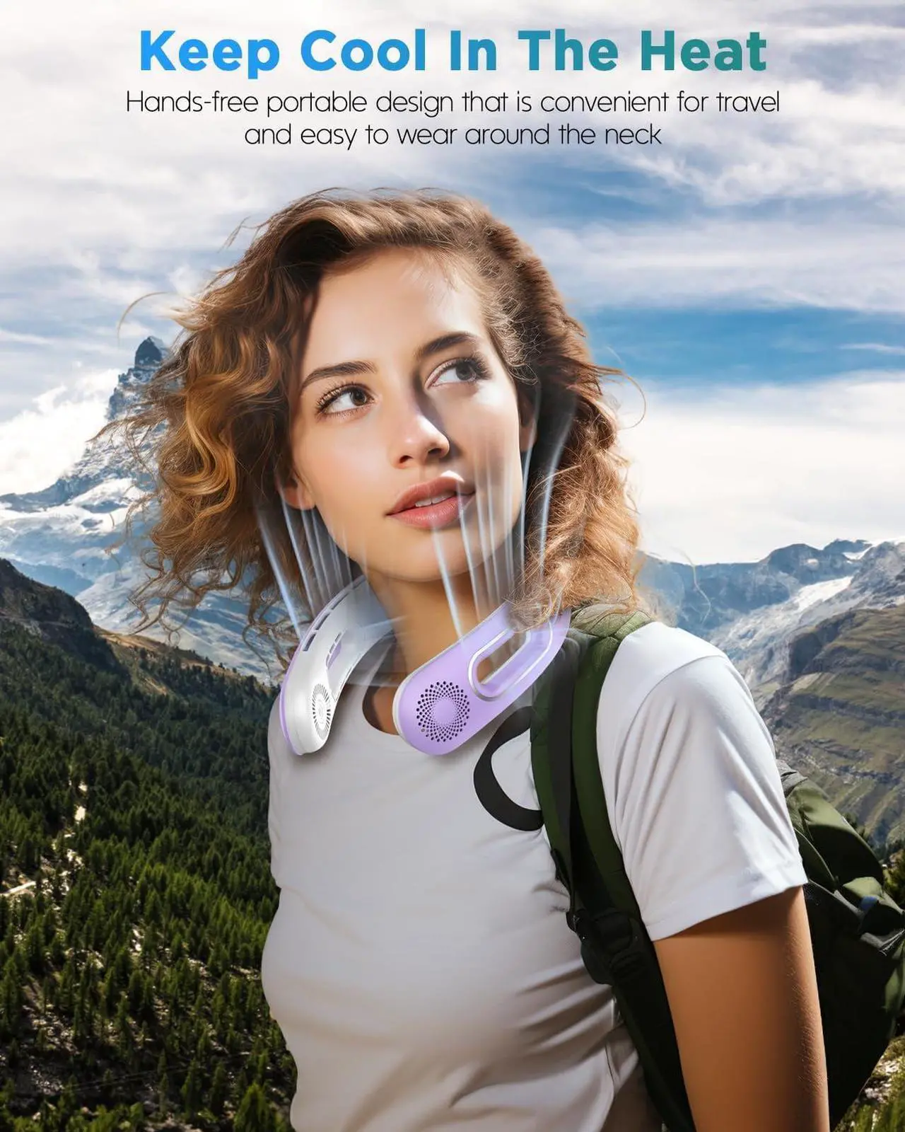 Alt view image 3 of 7 - Neck Fan, Hands Free Bladeless Neck Fans Portable Rechargeable, 360° Cooling Neck Fan, 4 Speeds, Quiet, 5200 mAh Battery Operated USB Wearable Personal Fan Gifts for Women, Travel, Outdoor