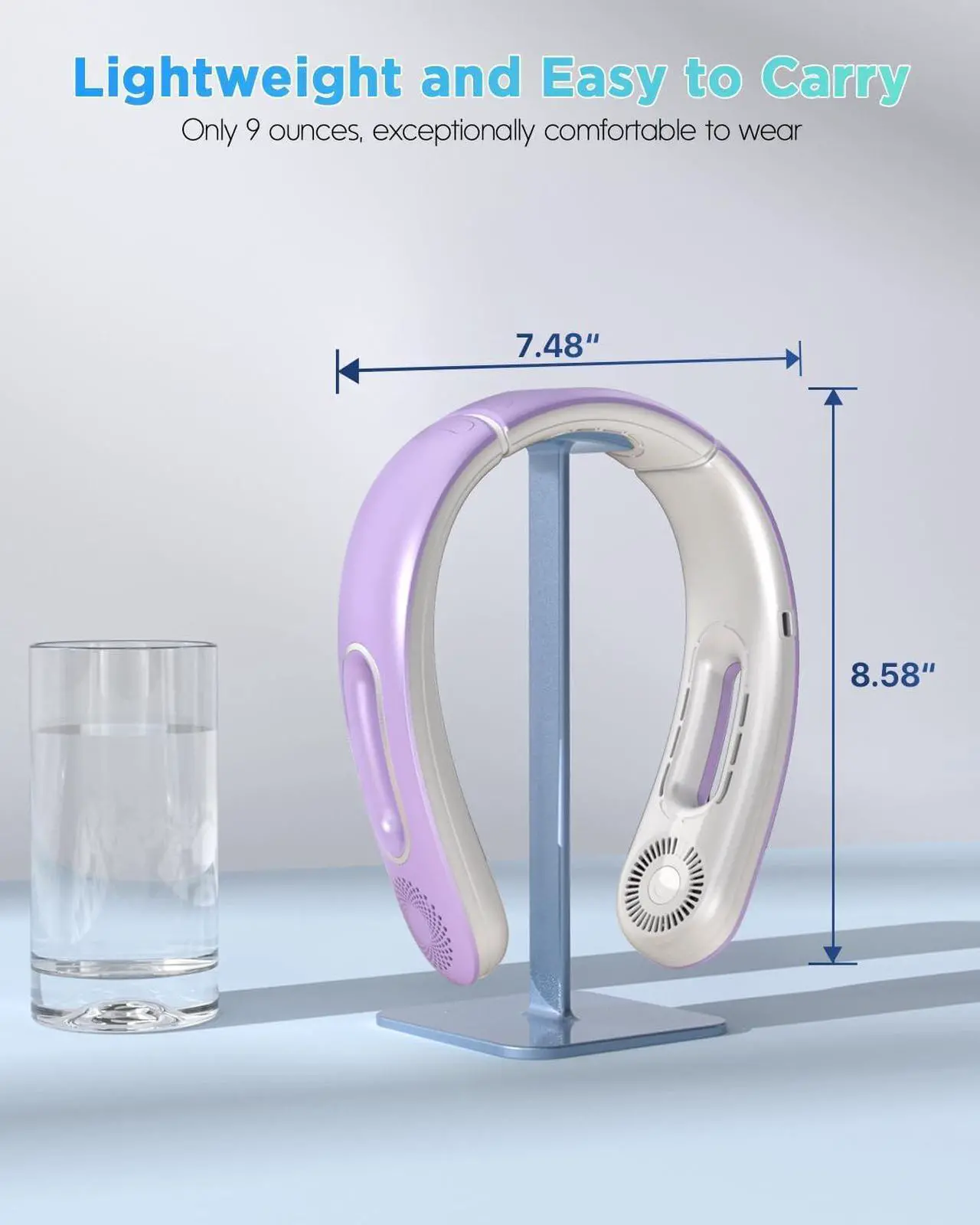 Alt view image 6 of 7 - Neck Fan, Hands Free Bladeless Neck Fans Portable Rechargeable, 360° Cooling Neck Fan, 4 Speeds, Quiet, 5200 mAh Battery Operated USB Wearable Personal Fan Gifts for Women, Travel, Outdoor