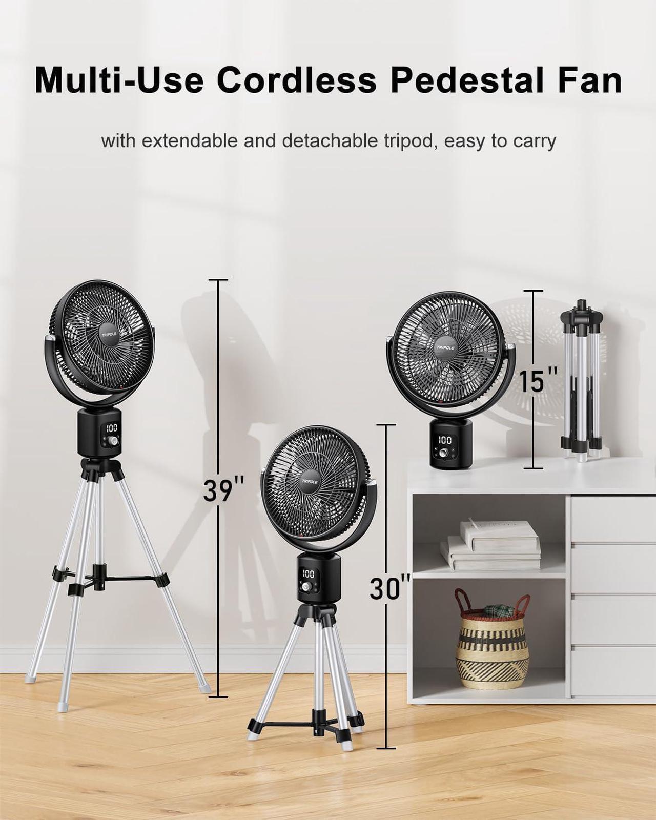 Alt view image 2 of 6 - Oscillating Standing Fan 11 Outdoor Fan for Patios Quiet Pedestal Fan 12000mAh Rechargeable Battery Operated Floor Fan with Remote Control Portable Fan for Bedroom Patio Home Camping Travel