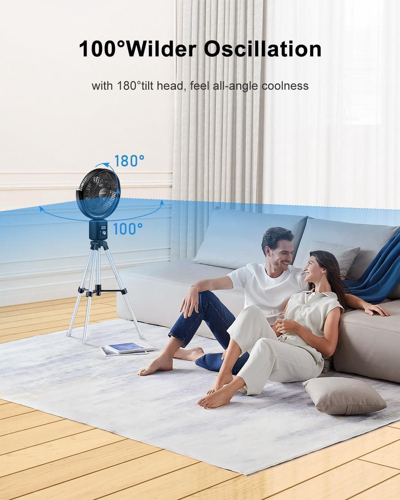 Alt view image 5 of 6 - Oscillating Standing Fan 11 Outdoor Fan for Patios Quiet Pedestal Fan 12000mAh Rechargeable Battery Operated Floor Fan with Remote Control Portable Fan for Bedroom Patio Home Camping Travel