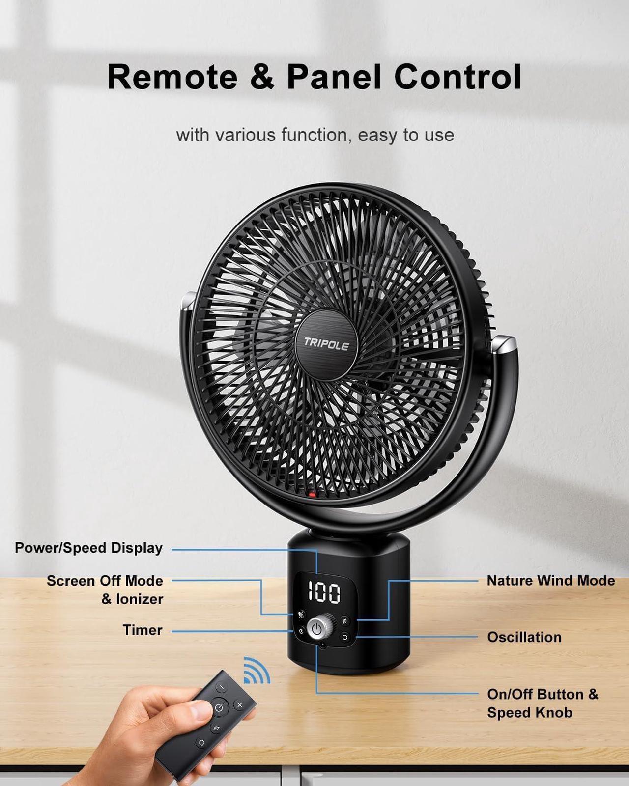 Alt view image 6 of 6 - Oscillating Standing Fan 11 Outdoor Fan for Patios Quiet Pedestal Fan 12000mAh Rechargeable Battery Operated Floor Fan with Remote Control Portable Fan for Bedroom Patio Home Camping Travel